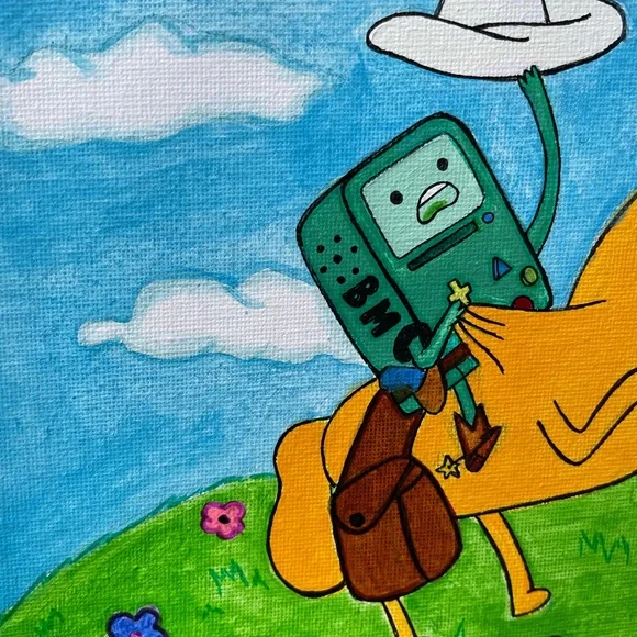 Adventure time cowboy beemo riding Jake the dog hand painted canvas art - Picture 7 of 16